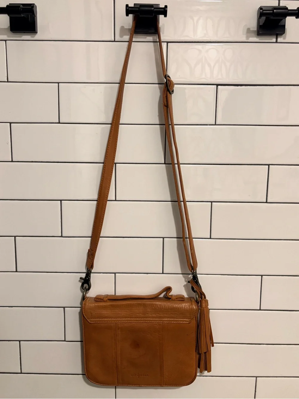Anthropologie Day & Mood Tooled Tan Leather Crossbody Bag Purse - Picture 5 of 8